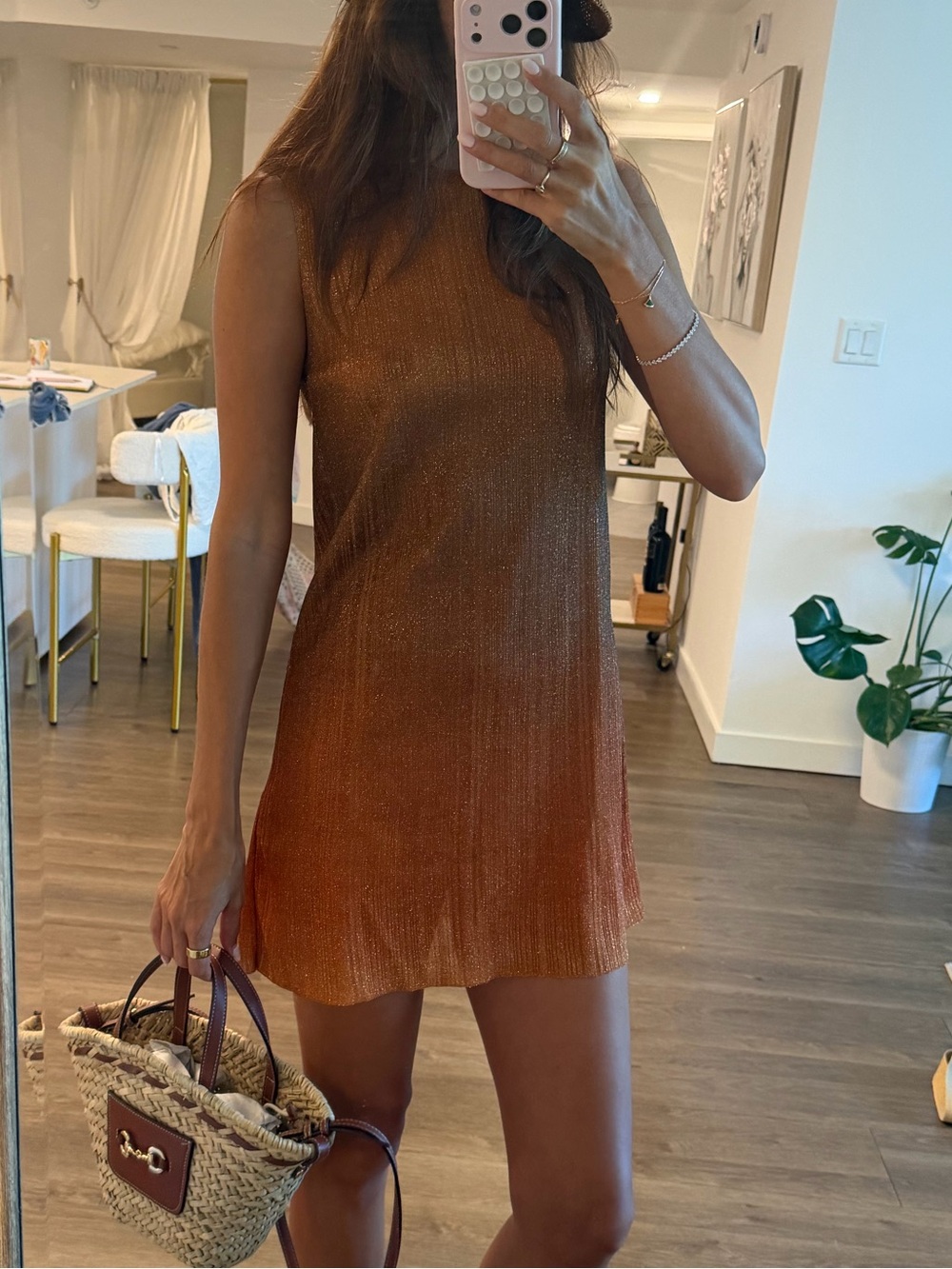 Sleeveless Brown Knit Mini Dress